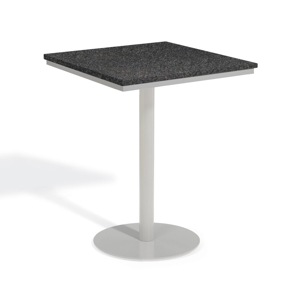 Oxford Garden Travira 32 inch Square Lite Core Granite Charcoal Bar Table with Powder Coated Steel Frame