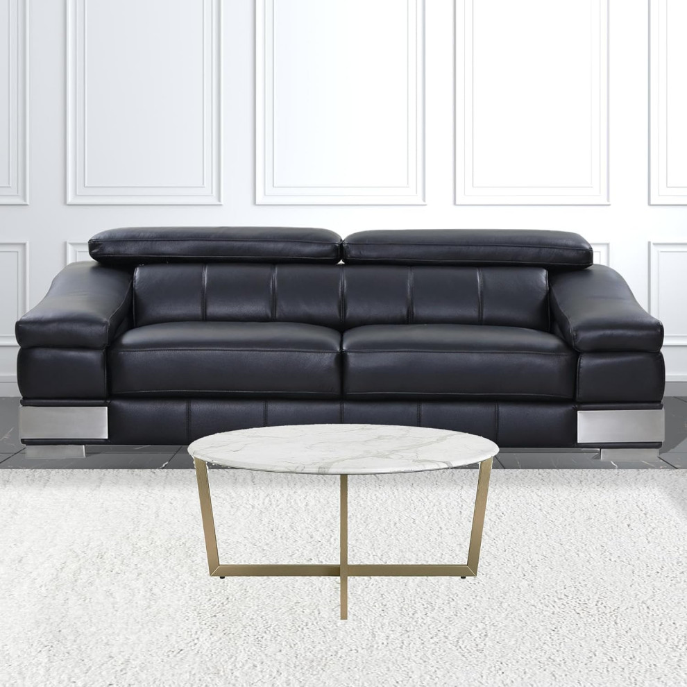 Contemporary Coffee Table  Crossed Golden Base  ampLaminated Round Faux Marble Top   Contemporary   Coffee Tables   by Decor Love  Houzz