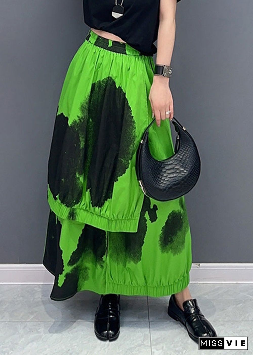 Green Asymmetrical Cozy Pants Skirt