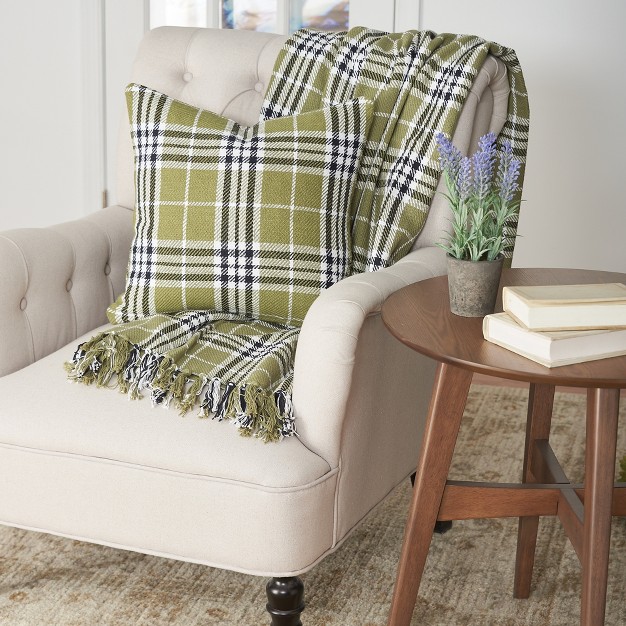 X 18 quot Max Plaid Tarragon Woven Throw Pillow