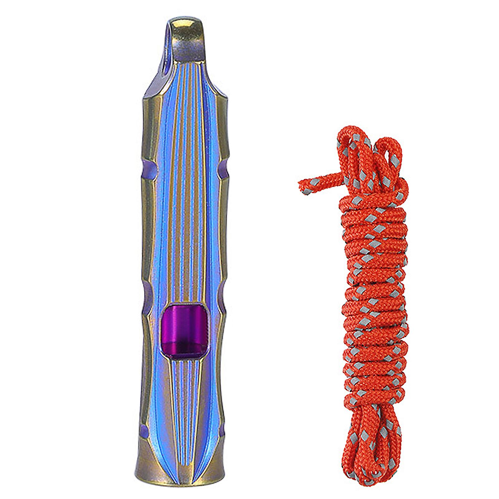 Ultralight Titanium Emergency Whistle With Reflective Cord Outdoor Survival Camping Hiking Exploring Purpleandorange