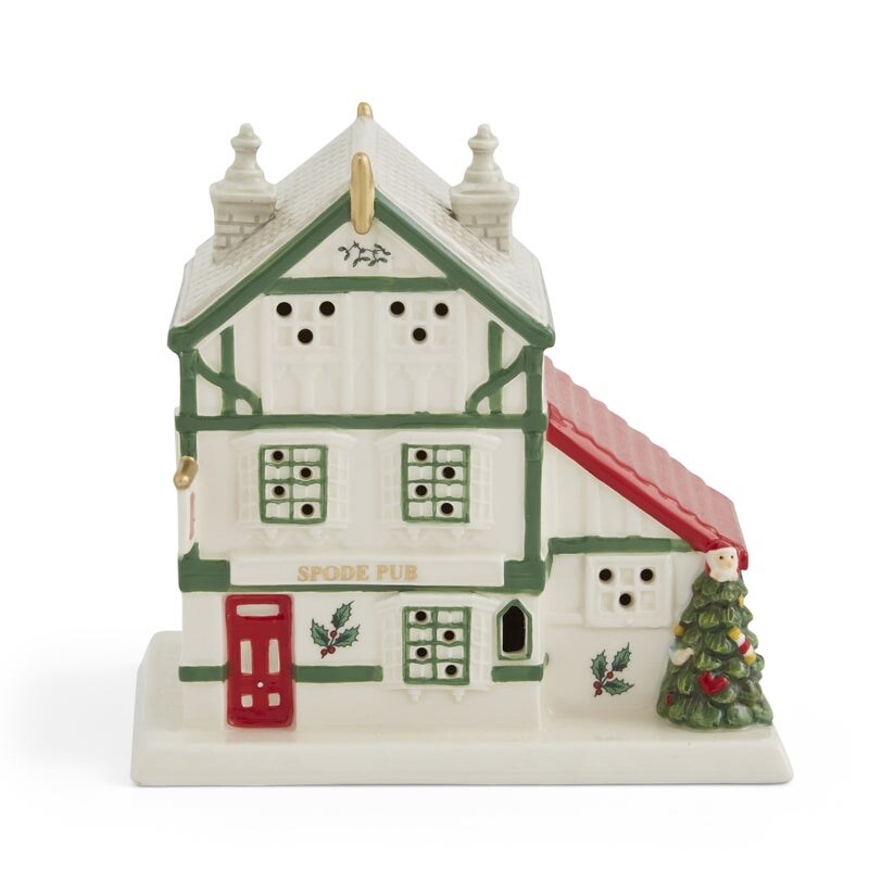 Spode Christmas Tree Christmas Village Public House LED Figurine   5 Inch x 5.5 Inch