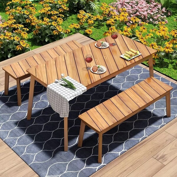 Outdoor and Indoor Furniture With 2 Benches，Picnic Beer Table for Patio