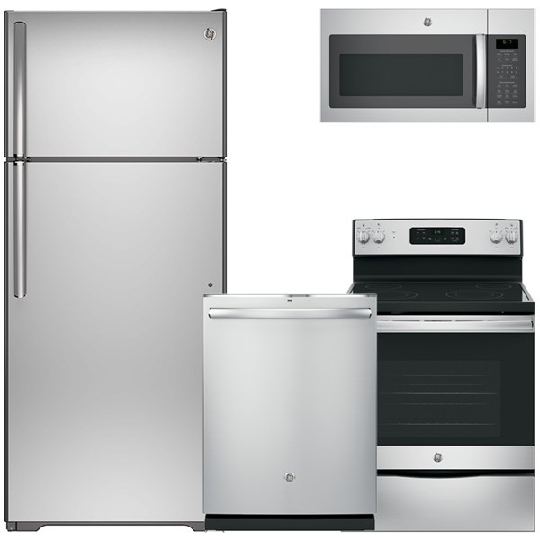 GE Stainless Steel Four Piece Kitchen Suite