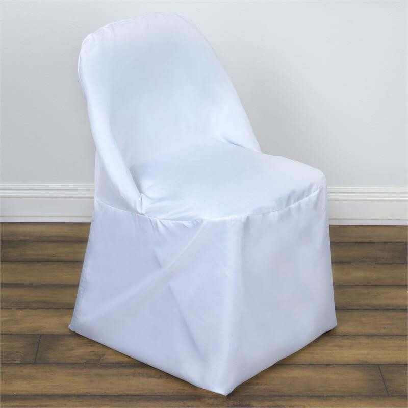 White Polyester Folding Chair Cover, Reusable Stain Resistant Slip On Chair Cover