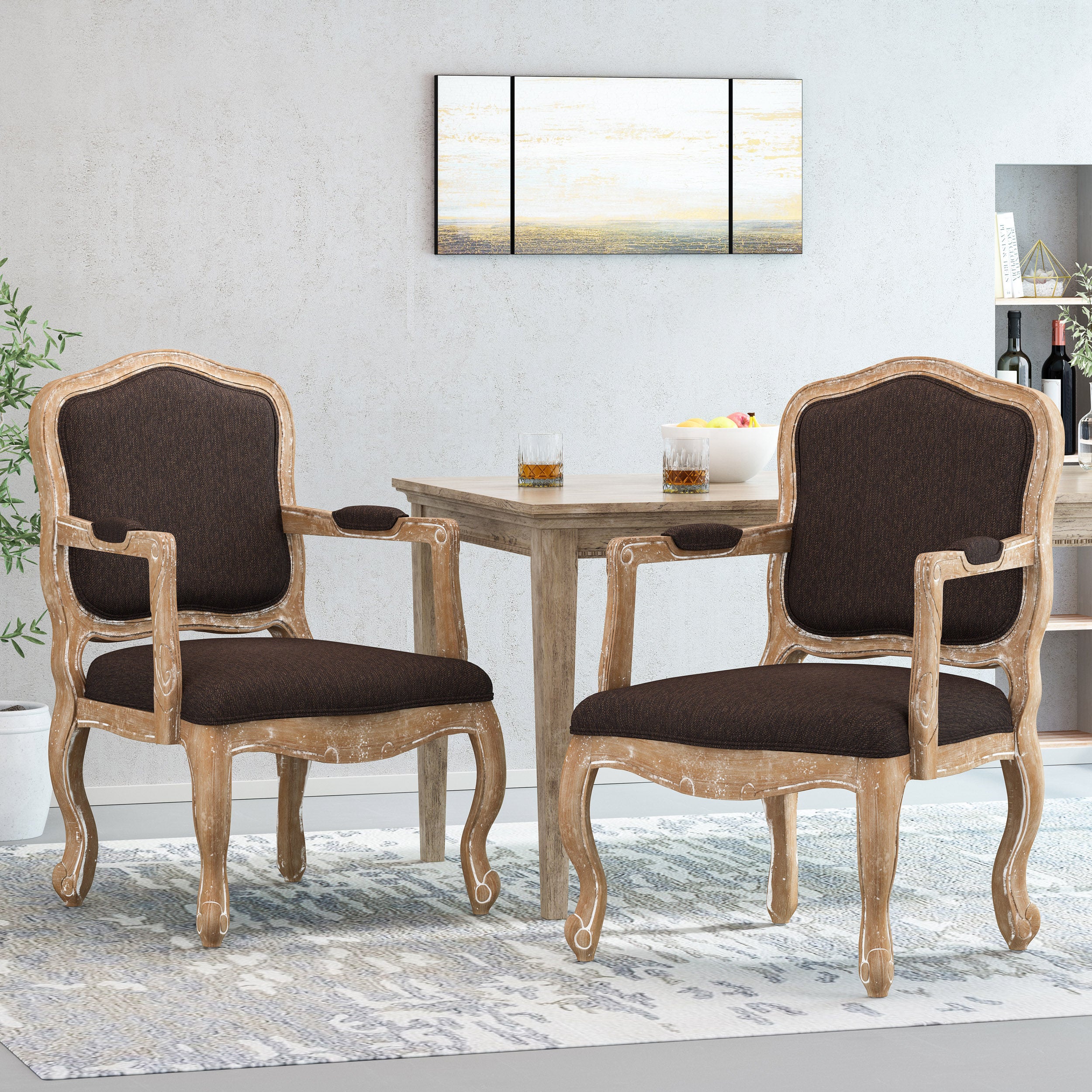 Stene French Country Wood Upholstered Dining Armchair