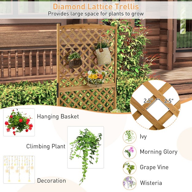 Tall Raised Garden Bed Wooden Planter W/ Trellis For Flower Climbing Plant