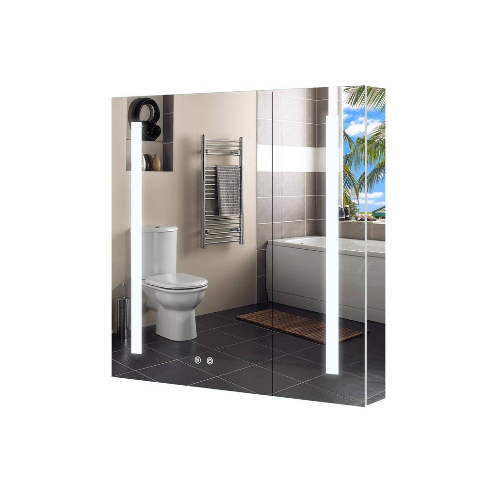 WELLFOR 30 in. W x 30 in. H Medium Aluminum Recessed or Surface Mount Medicine Cabinet with Mirror and Lighted W4MCL3030