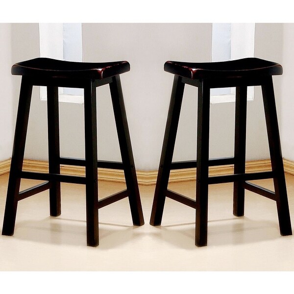 Casual Distressed Black Cherry Saddle Design Stools (Set of 2)