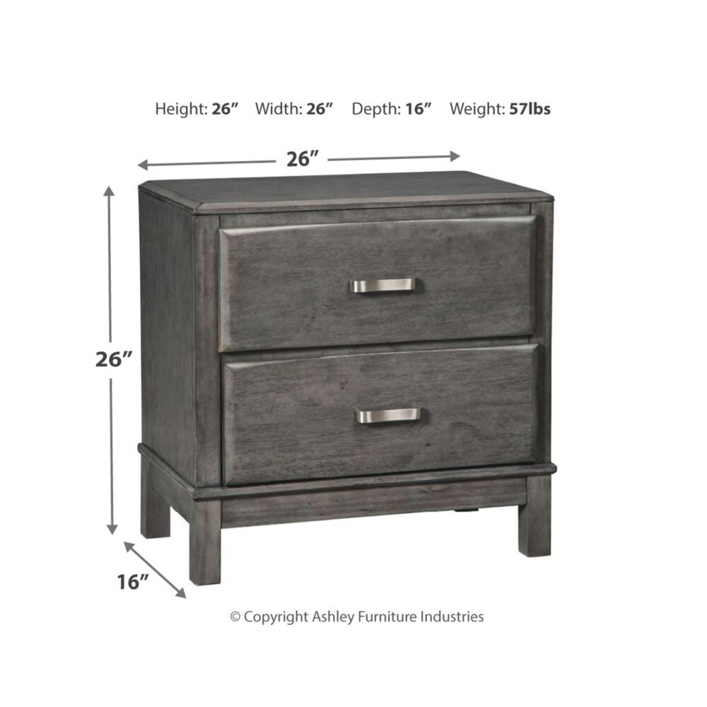 Caitbrook Two Drawer Night Stand   Contemporary Style   Gray