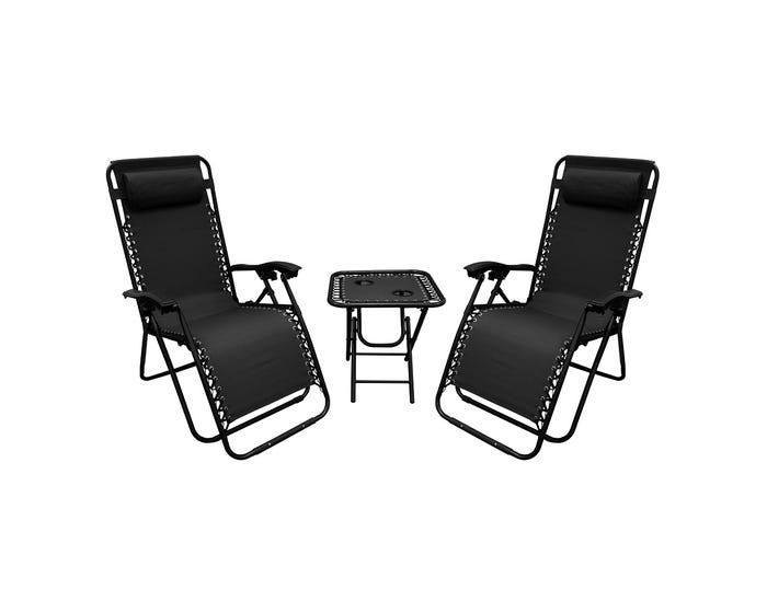 WFS Oversized Zero Gravity Combo Set 2 Loungers and 1 Table Black - 296220002