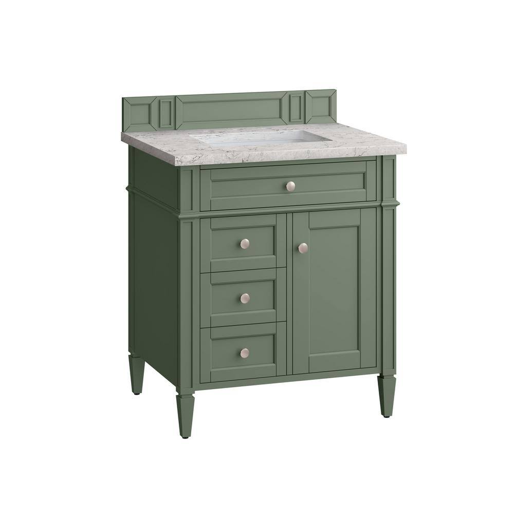 James Martin Vanities Brittany 30.0 in. W x 23.5 in. D x 33.8 in. H Bathroom Vanity in Smokey Celadon with Eternal Jasmine Pearl Quartz Top 650-V30-SC-3EJP