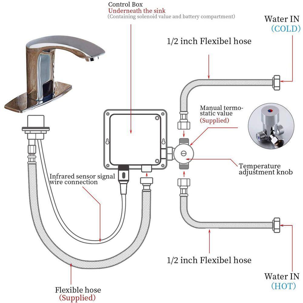 BWE Automatic Sensor Touchless Bathroom Sink Faucet With Deck Plate In Polished Chrome A-918106-C