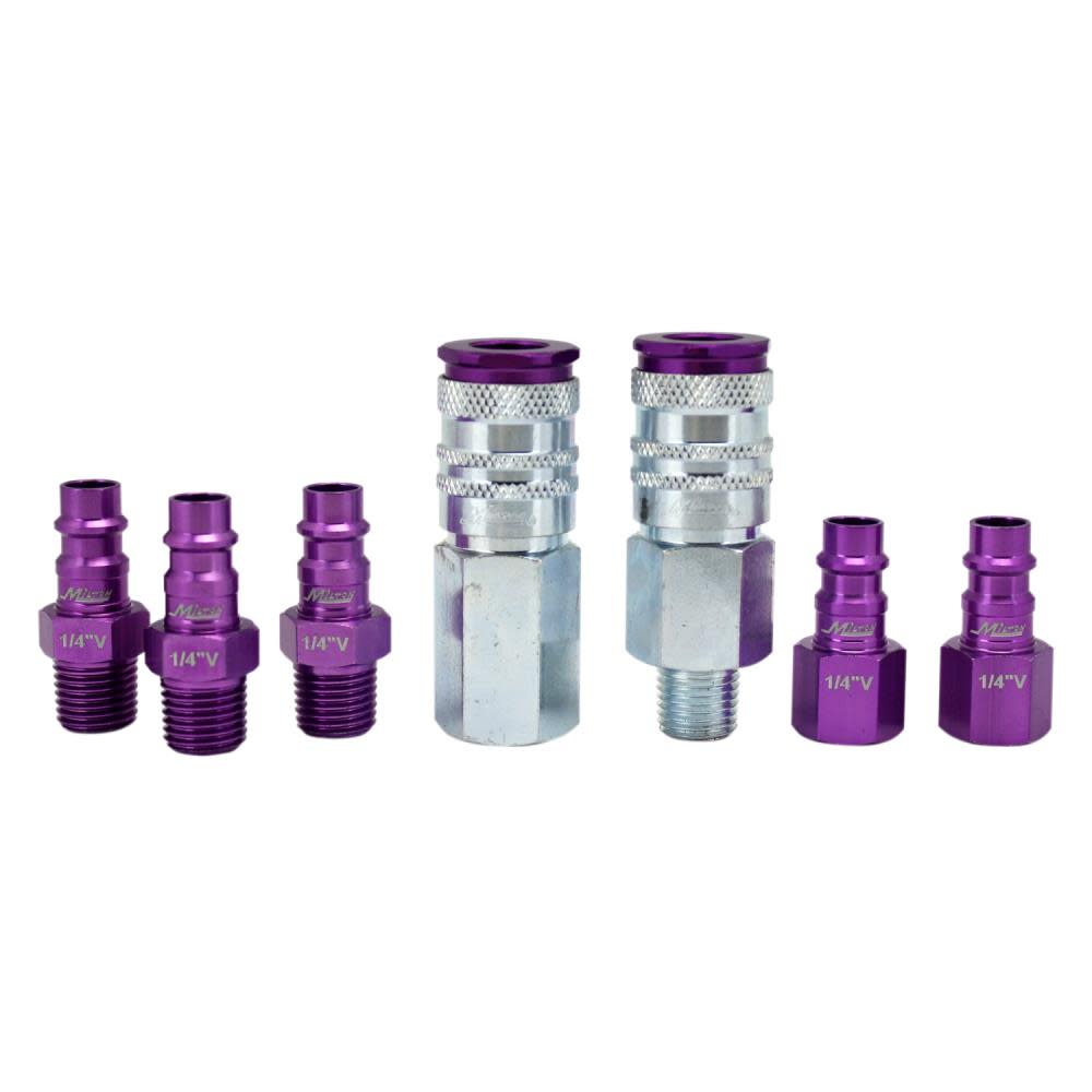 ColorFit® by Milton® S-307VKIT HIGHFLOWPRO™ Coupler and Plug Kit (7 Piece)， Hi-Flo V-Style 1/4 NPT Purple ;