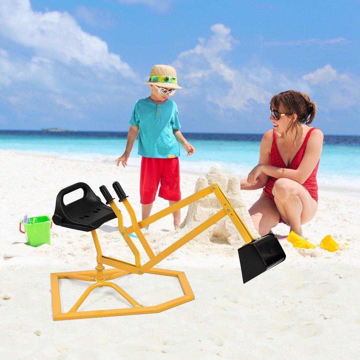 Costzon Kids Ride On Sand Digger, 360 Rotatable Excavator Toy Crane with Base for Sand