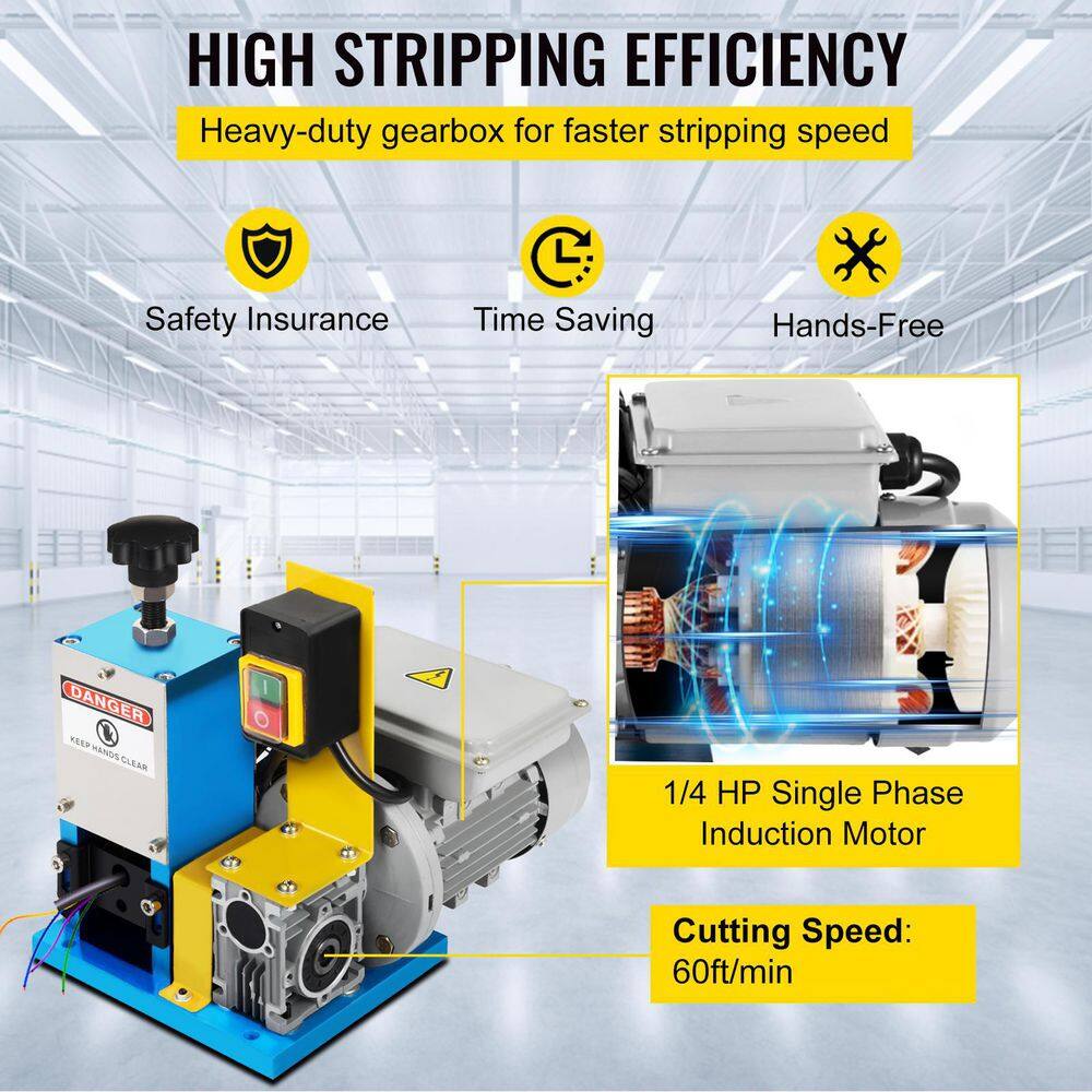 VEVOR Cable Wire Stripping Machine 0.06 in. x 0.98 in. Electric Wire Stripper 1 Cutting Blade for Cutting and Stripping HXSMS-025HLLHJBXJV1