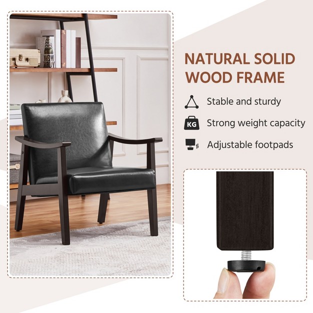 Yaheetech Modern Faux Leather Upholstered Armchair Accent Chair With Solid Wood Legs