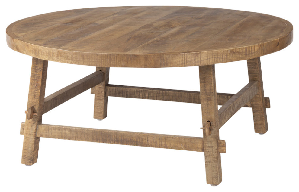 Rosie Round Medium Brown Solid Wood Coffee Table   Rustic   Coffee Tables   by Mercana  Houzz