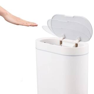 Dracelo 2.5 Gal. White Bathroom Slim Plastic Motion Sensor Trash Can with Lid B08V8LQGL3