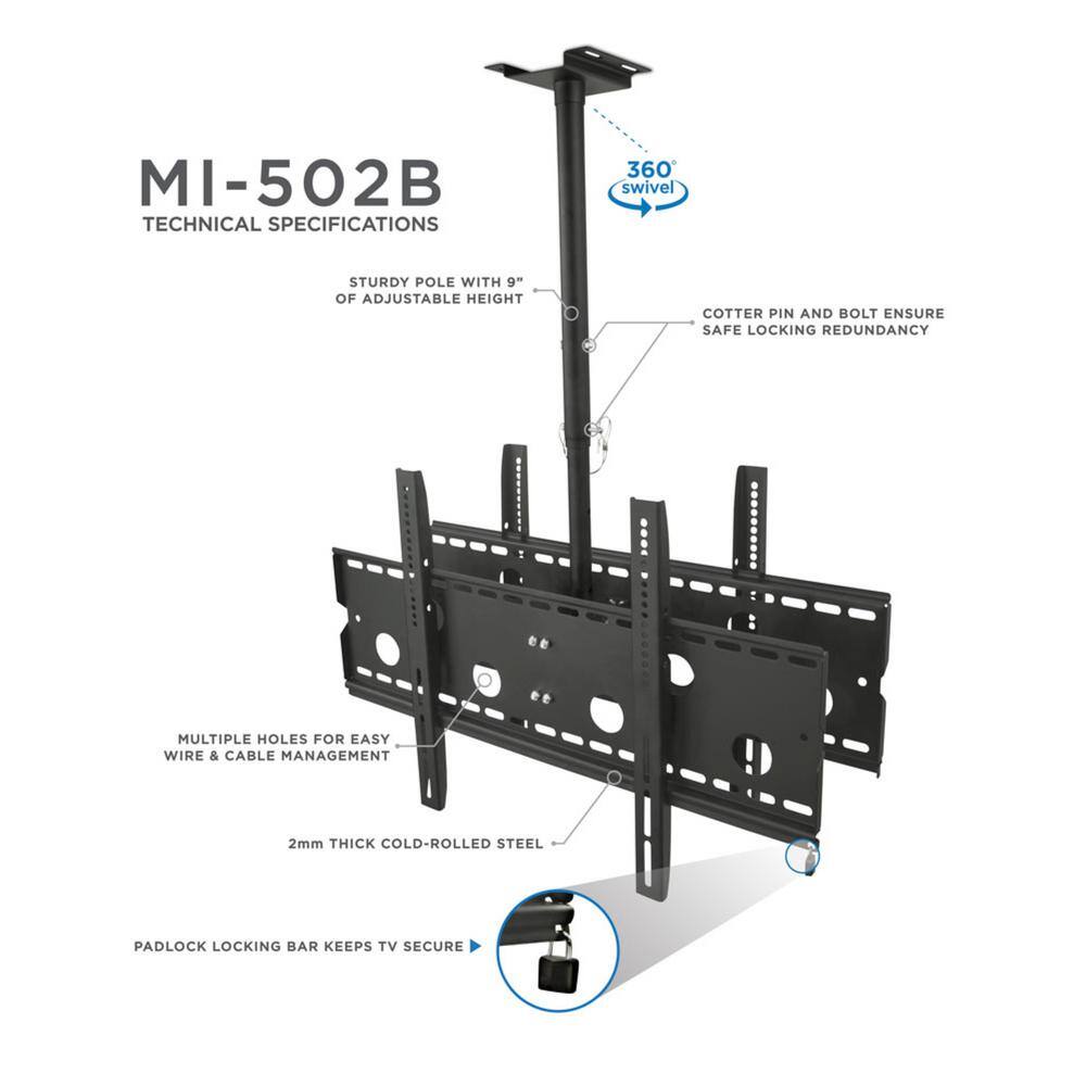 Mount-It 37 in. - 75 in. Dual Full Motion TV Ceiling Mount with 20-Degree Tilt 350 lbs. Load Capacity MI-502B