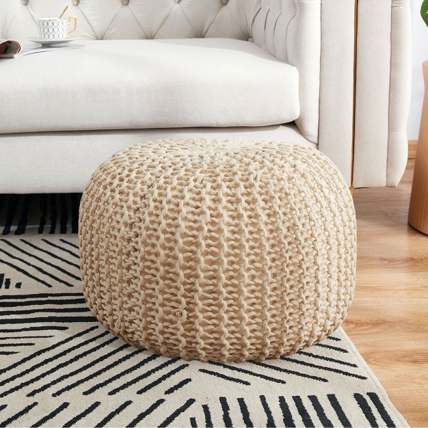 Round Cable Knit Pouf Ottoman