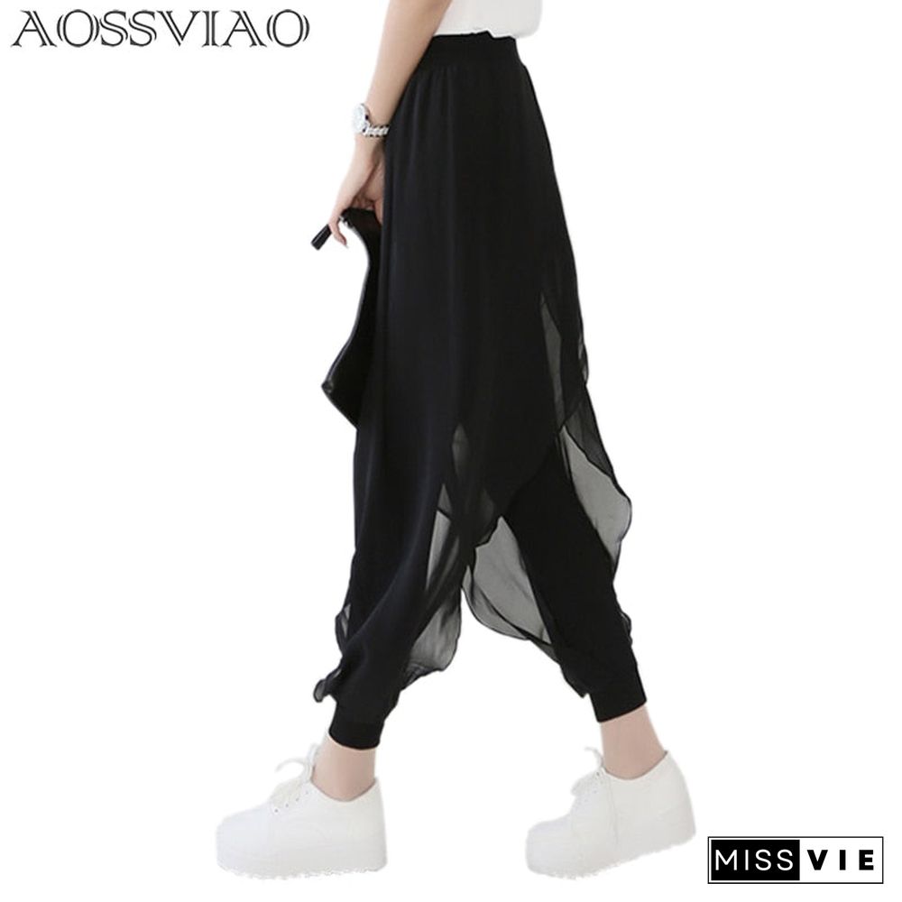 summer fashion ladies casual loose chiffon harem pants women pants black pantalon femme plus size hot sale sarouel femme