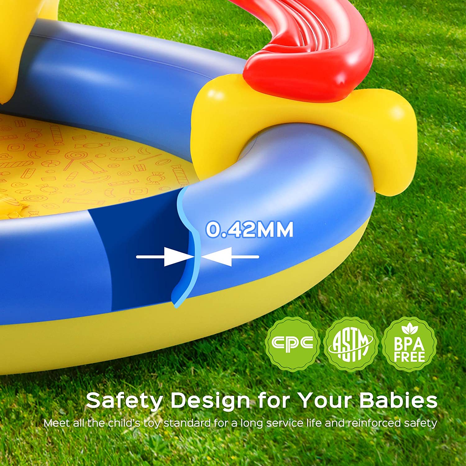 Inflatable Play Center, Hesung 115" X 70" X 44" Full-Sized Kiddie Pool with Slide, Fountain Arch, Ball Roller for Toddler, Kids, Thick Wear-Resistant Big Above Ground, Garden Backyard Water Park