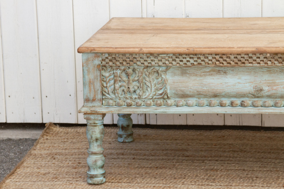 Large Carved Beam Takhat Coffee Table   Eclectic   Coffee And Accent Tables   by De cor  Houzz