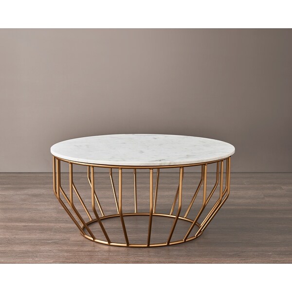 Golden Leaf Modern Coffee Table with Real Marble Top and Gold Base