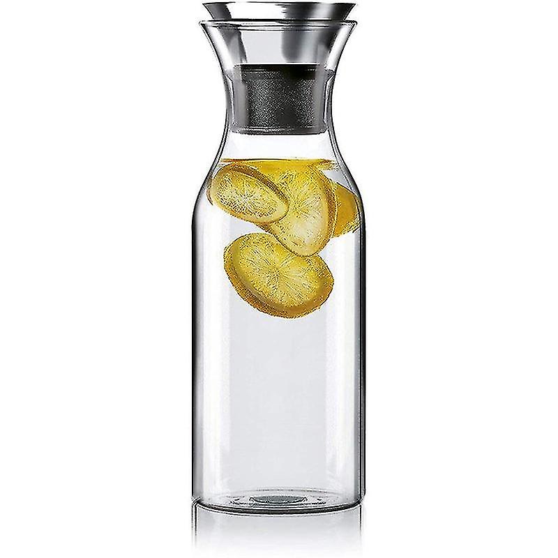 35 Oz Glass Carafe With Stainless Steel Silicone Flip-top Flow Lid - Glass Water Pitcher Fridge Ice