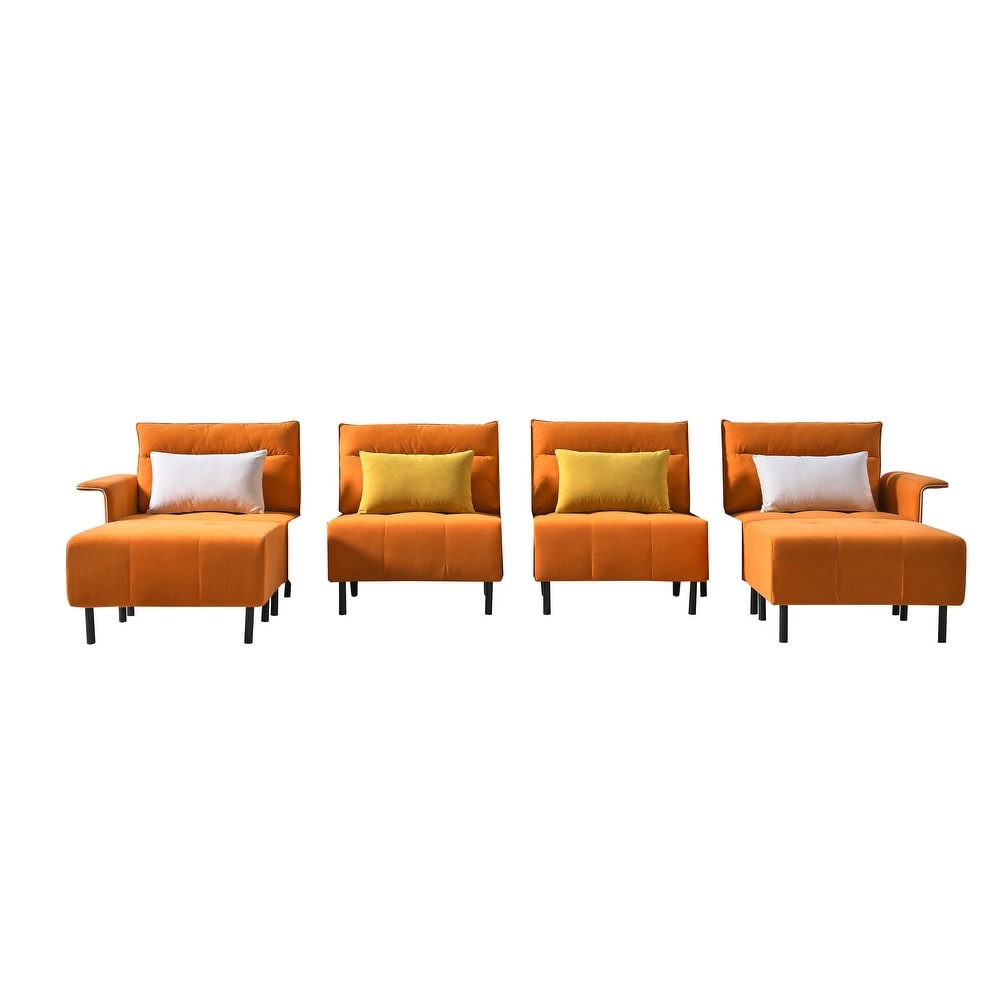 Mid Century Living Room Suede Sofa Set  4 Seat Sectional Sofa and Stool  with Solid Wood Frame and High foot Hardware Legs