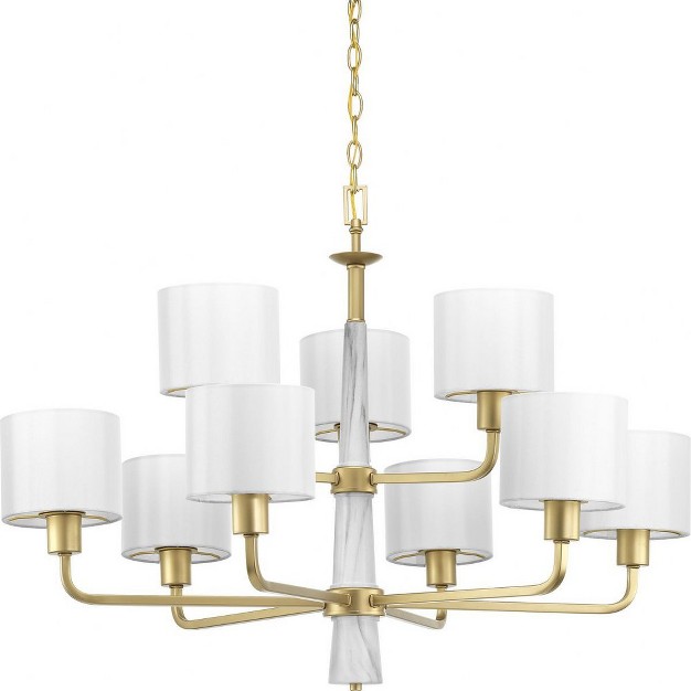 Progress Lighting Palacio 9 light Chandelier Vintage Gold White Silk Shades