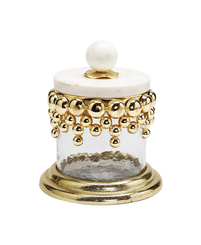 Classic Touch Small Hammered Glass Canisters with Design and Marble Lid