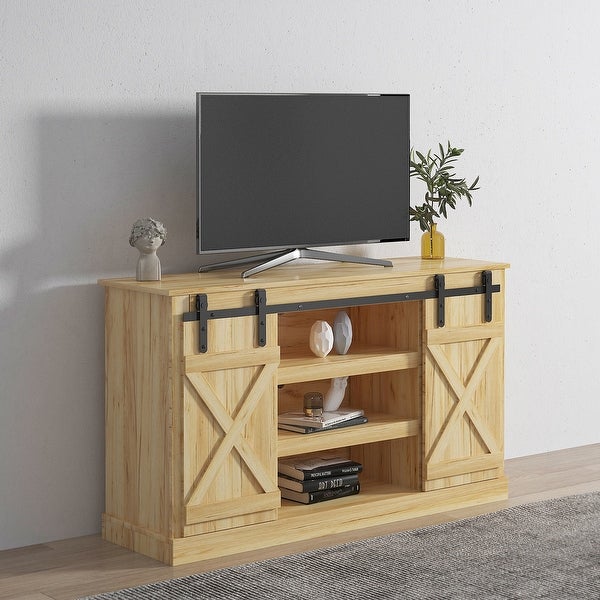 Farmhouse Sliding Barn Door TV Stand Media Console Table Storage Cabinet Wood for 65