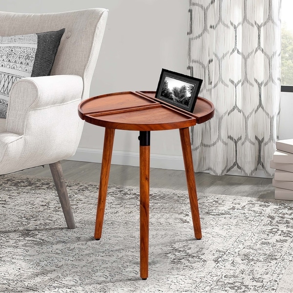 18 Inch Round Acacia Wood Side Accent End Table with 3 Tabletop Sections for Hallway， Foyer， Den， Bedroom， or Living Room