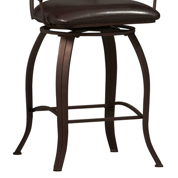 Metal Counter Stool with Armrests and Scrollwork Details， Brown