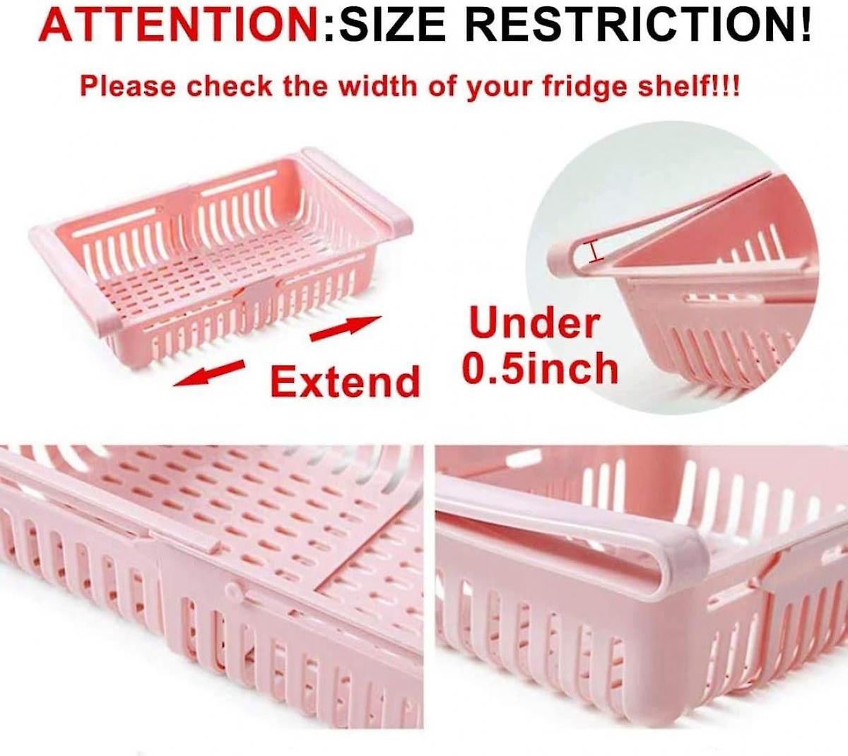 Fridge Drawer Organizer 4 Pcs Retractable Drawer Refrigerator Storage Box，unique Design Pull Out Bins， Fridge Shelf Holder  Small Size (pink)