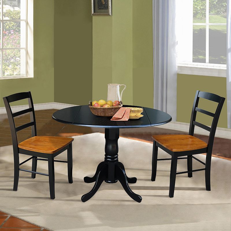 International Concepts Drop Leaf Two Tone Dining Table and Chair 3-piece Set