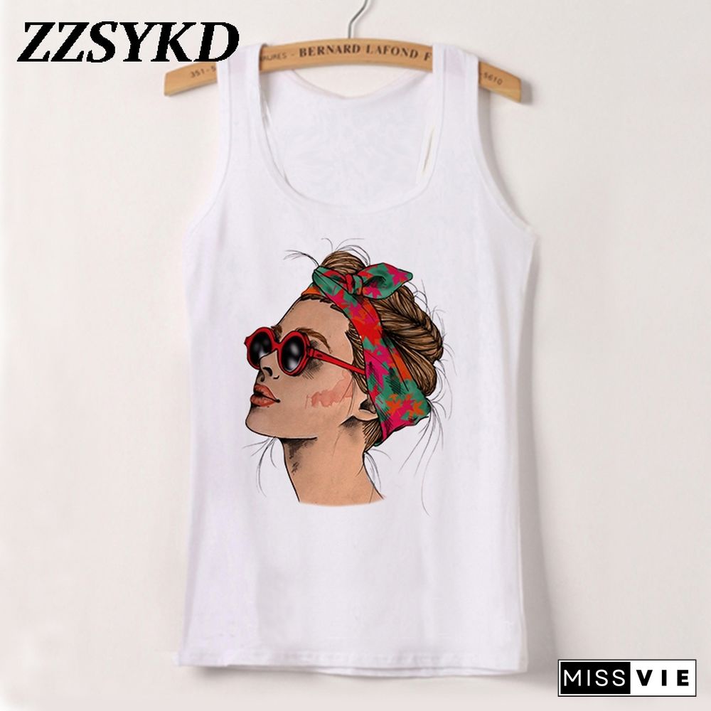 Plus Size Summer Women Fashion Vest Tank Tops Sexy Camisole Fashion Print Lady Casual Loose Sleeveless 90S Female T Shirt