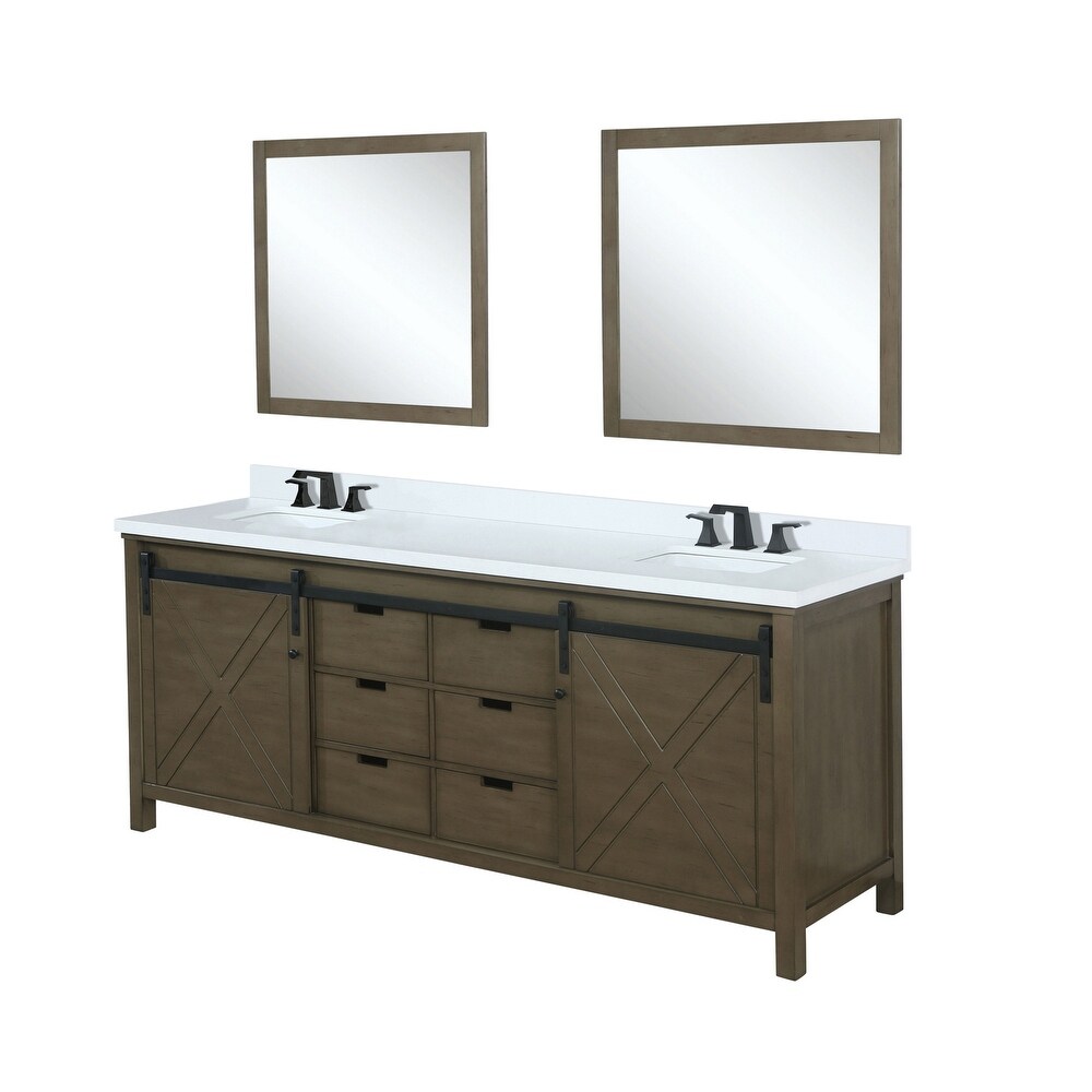 Marsyas 80 in W x 22 in D Brown Double Bath Vanity  Cultured Marble Countertop  Faucet Set and 30 in Mirrors