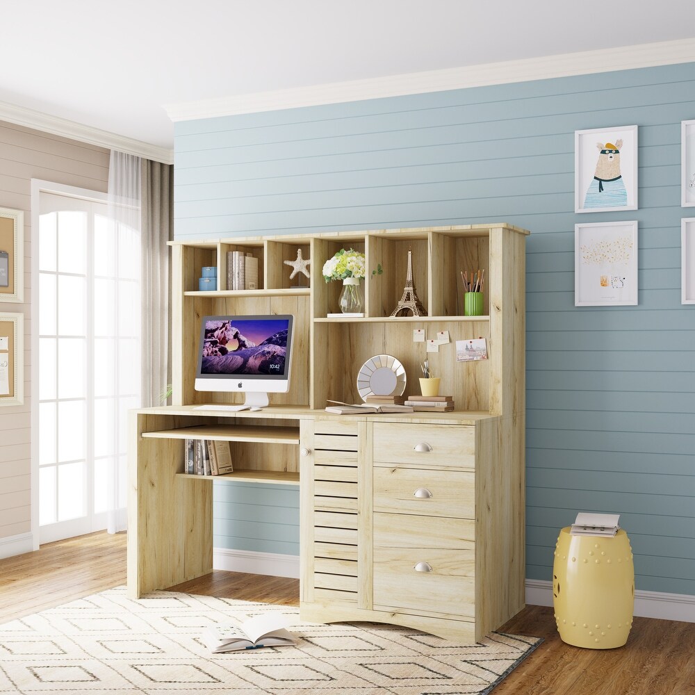 Home Office Wood Computer Desk with Hutch