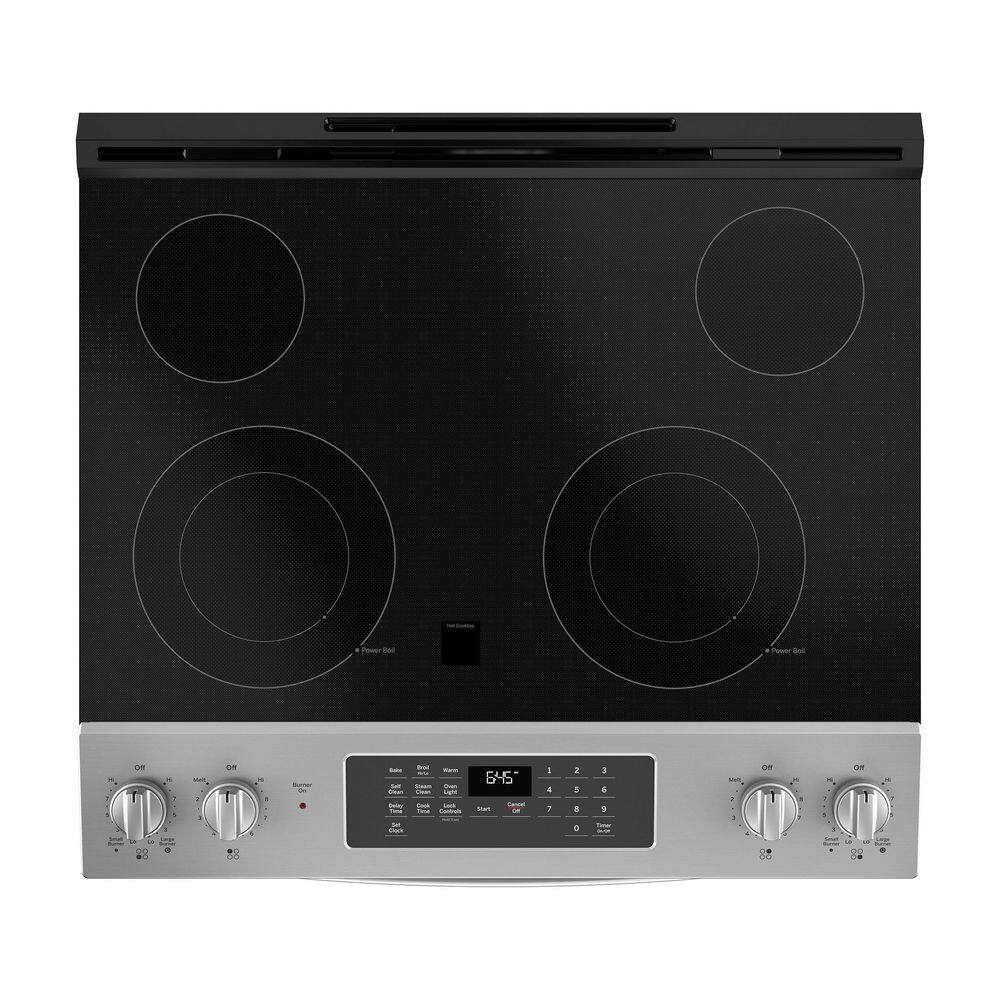 GE 30 in. 5.3 cu. ft. Slide-In Electric Range in Stainless Steel with Self Clean JS645SLSS