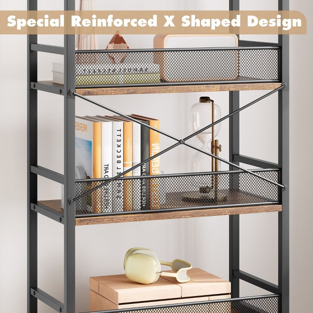 Trinity Bookshelf With Drawers Industrial Bookcase With 4 Tiers Open Storage Shelves For Bedroom Living Room Home Office Brown