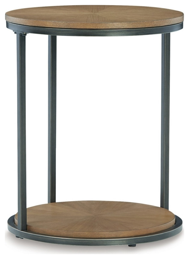 22 Inch Modern Side End Table Round Wood Top Black Metal Frame Brown   Industrial   Side Tables And End Tables   by Dot  ampBo  Houzz