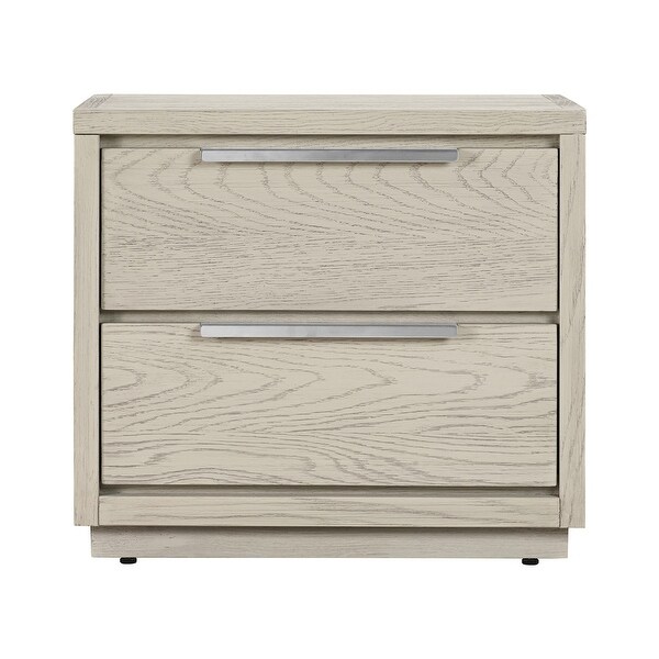 Joni 24 Inch Modern Wood Nightstand， 2 Drawers， Brushed Metal Handles， Gray - - 36963284