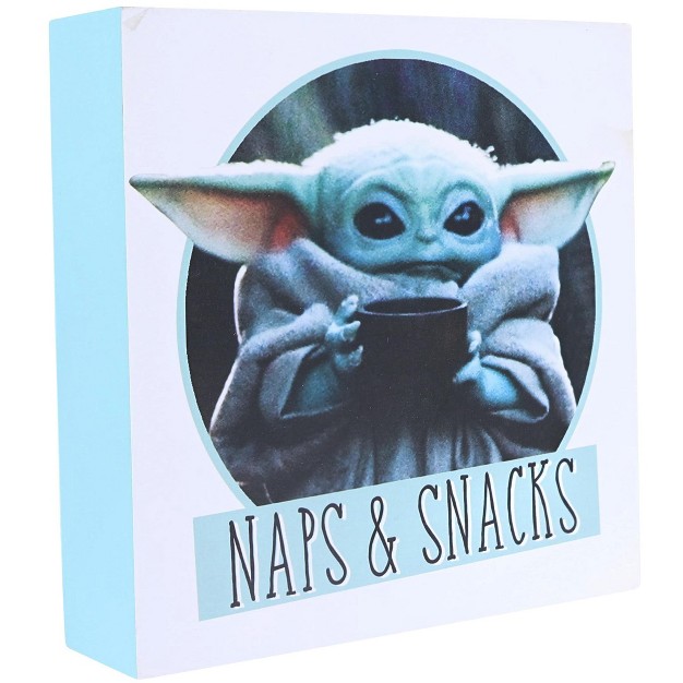 Silver Buffalo Star Wars The Mandalorian Naps And Snacks 6 X 6 Inch Wood Box Sign