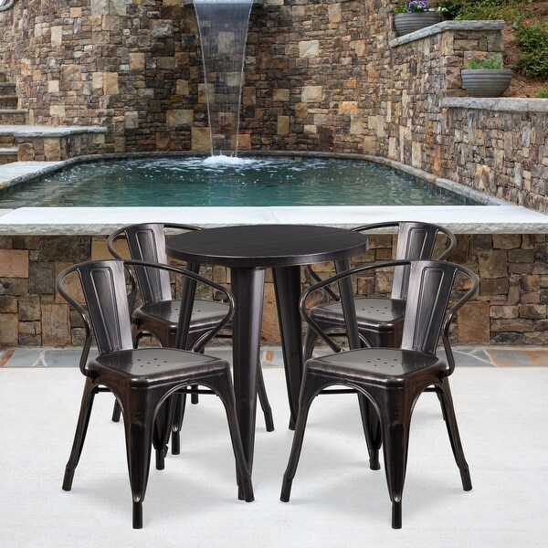 24'' Round Metal Indoor-Outdoor Table Set with 4 Arm Chairs