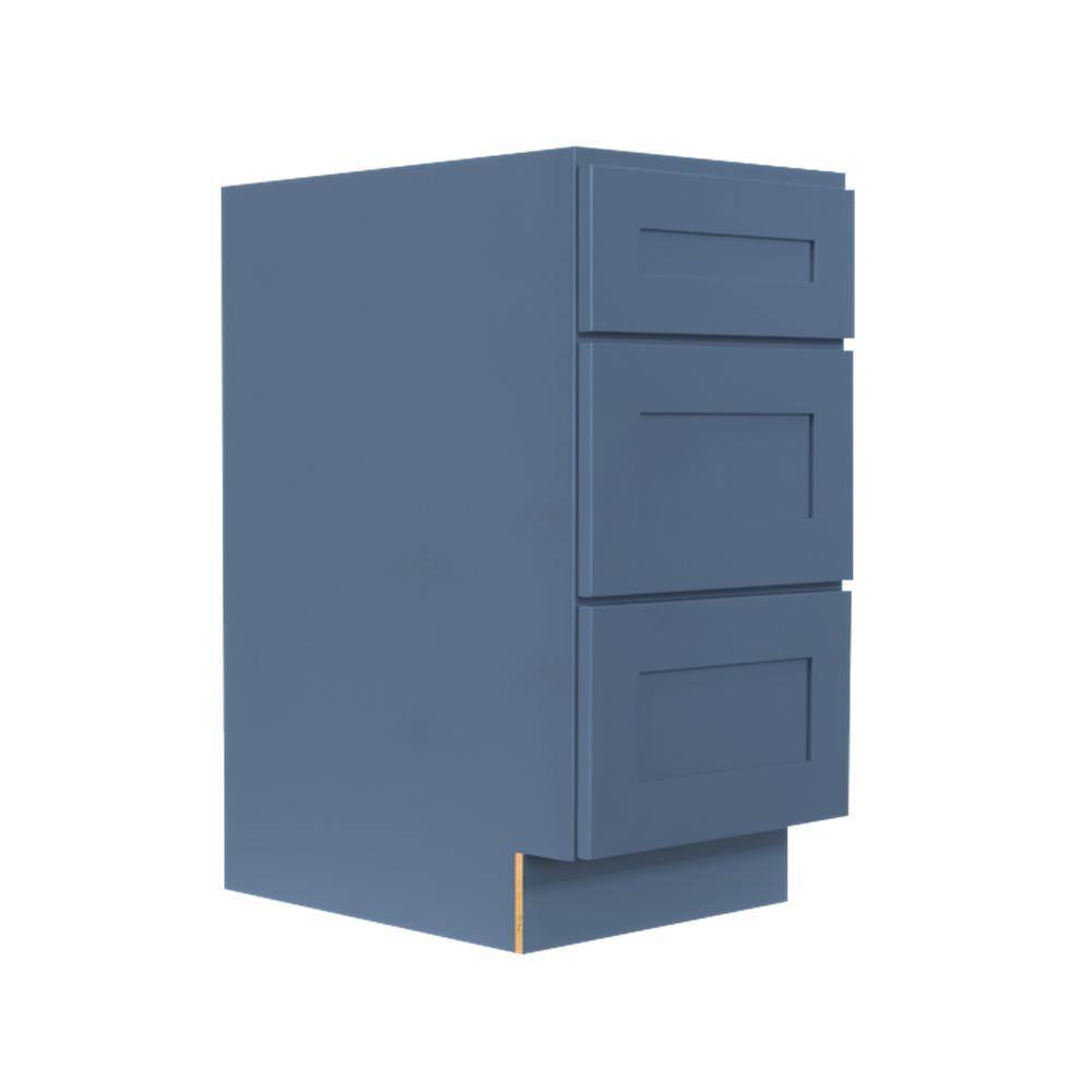 LIFEART CABINETRY Lancaster Blue Plywood Shaker Stock Assembled 3-Drawer Base Kitchen Cabinet 21 in. W x 34.5 in. D H x 24 in. D ALB-DB21-3