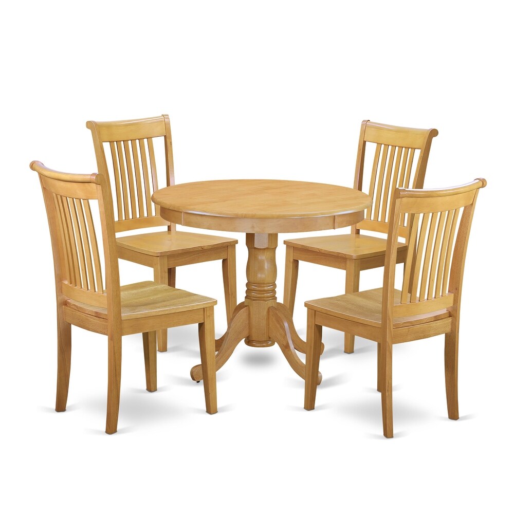 East West Furniture Kitchen Table Set Includes a Round Dining Table and Dining Room Chairs  Oak (Pieces   Seat Options)