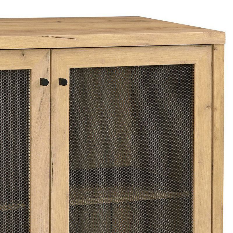 39 Inch Accent Console Cabinet， 4 Compartments， Modern Farmhouse， Oak